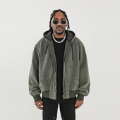 美式 高街重磅做旧拉链连帽外套潮牌cleanfit宽松夹棉加厚夹克棉衣