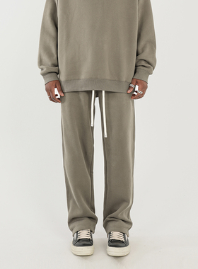 350G重磅加绒卫裤男潮牌高街KANYE百搭纯色长裤子宽松直筒休闲裤