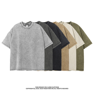 275G重磅蜡染洗水做旧纯色短袖 男夏 T恤潮牌高街休闲宽松体恤半袖