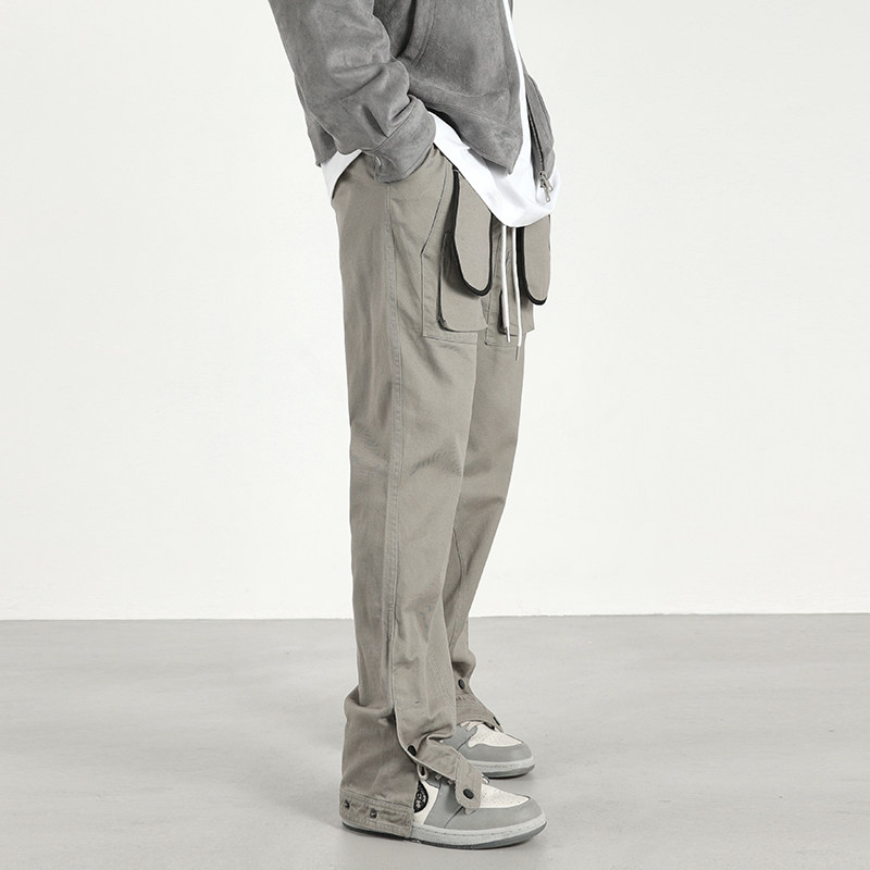 vibe风高街机能口袋工装裤潮牌开叉排扣收脚hiphop休闲长裤子男潮