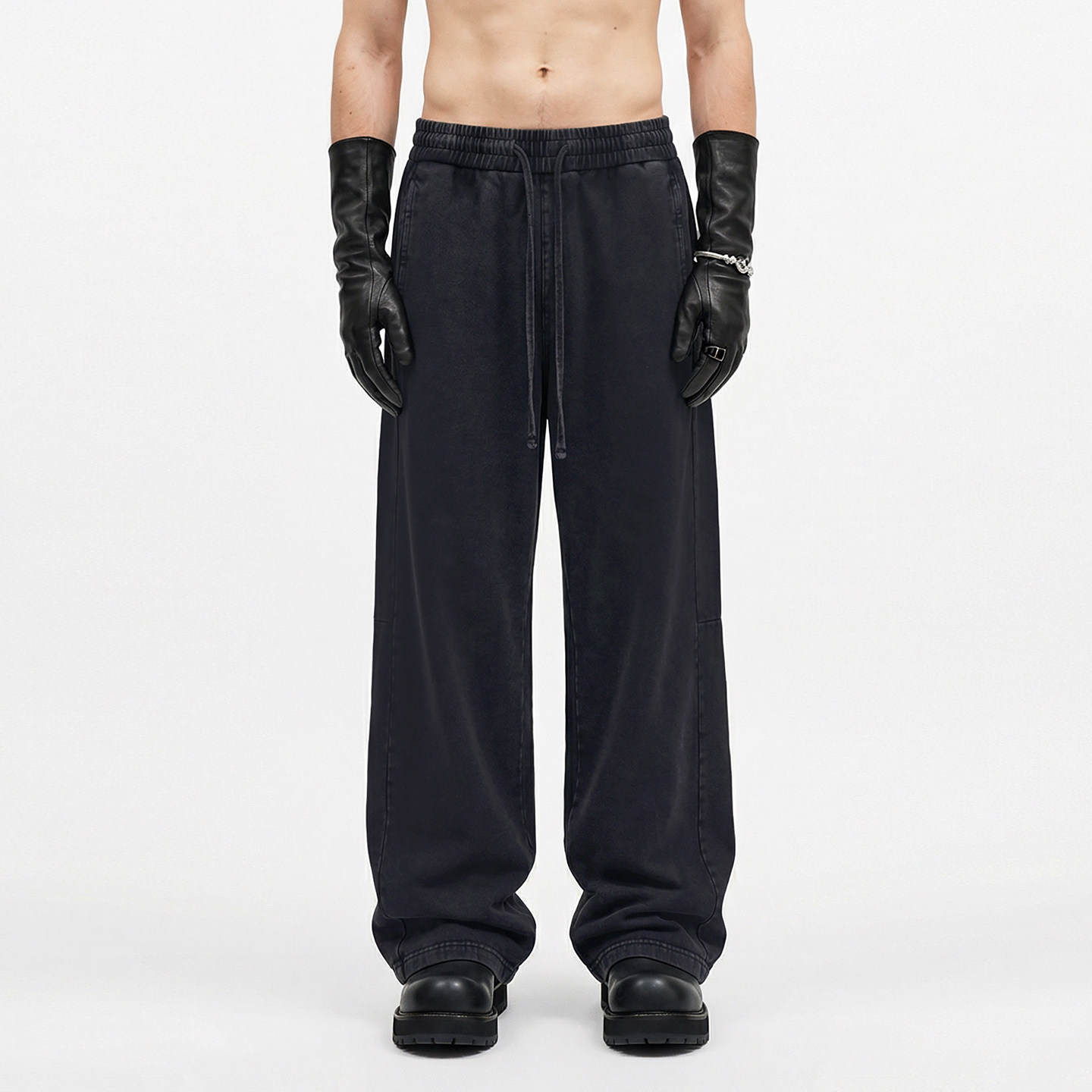 美式复古水洗拼接弯刀直筒休闲裤男潮牌运动宽松百搭简约阔腿长裤