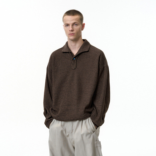 复古老钱风POLO衫上衣男潮牌肌理感简约高级宽松休闲纯色长袖T恤