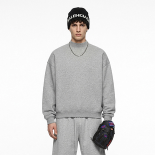 半高领纯色宽松卫衣男潮牌美式高街简约休闲加绒cleanfit短款上衣