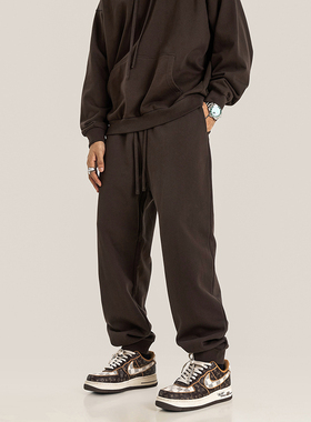 440G重磅毛圈纯色束脚卫裤男潮牌基础款运动裤宽松百搭休闲裤秋季