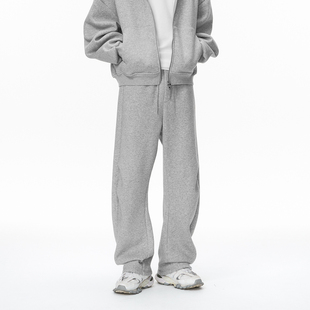 男女潮牌宽松垂坠感运动百搭休闲裤 美式 街头双褶弯刀加绒纯色卫裤