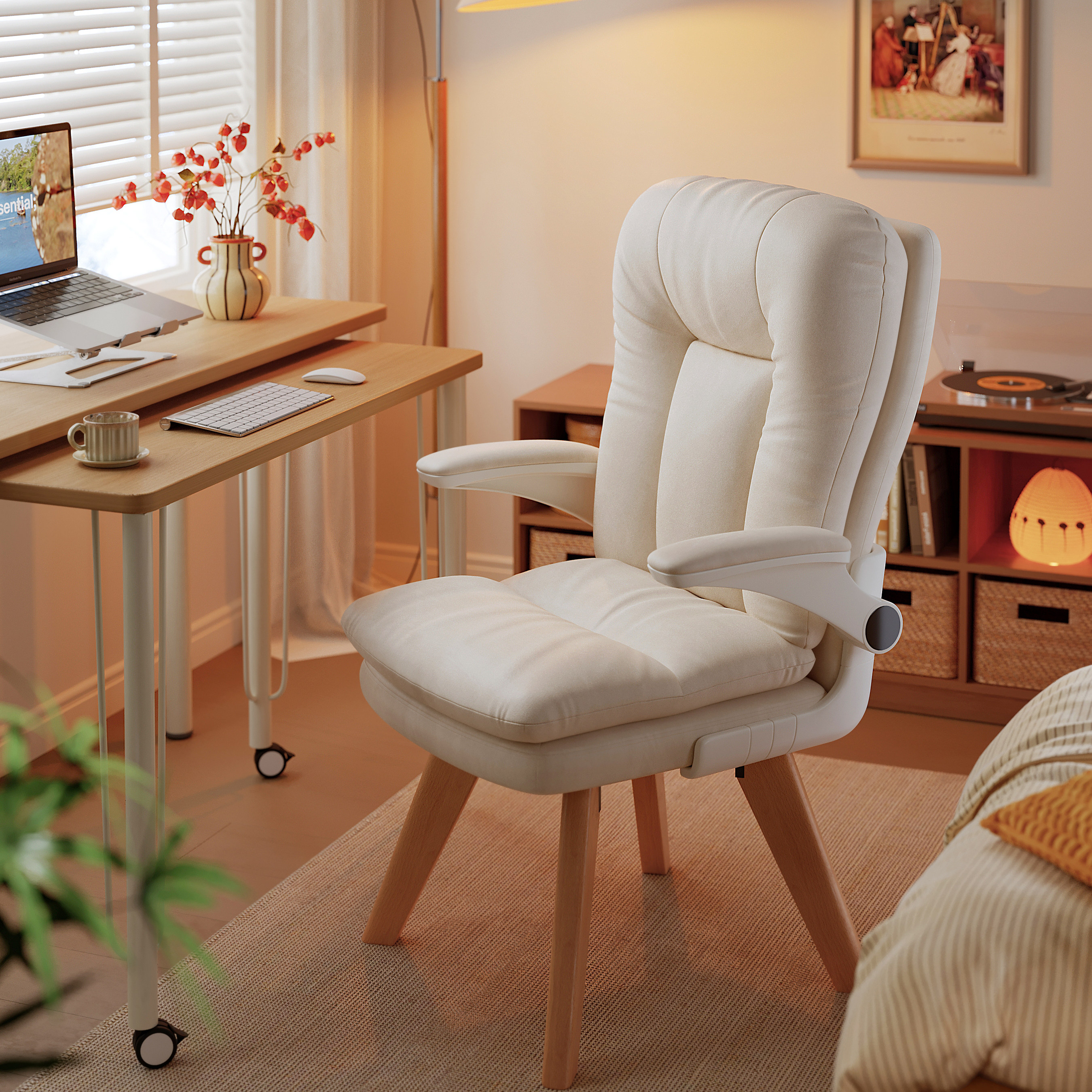 实木电脑椅子靠背椅可旋转化妆椅书桌椅梳妆台椅凳家用办公沙发椅