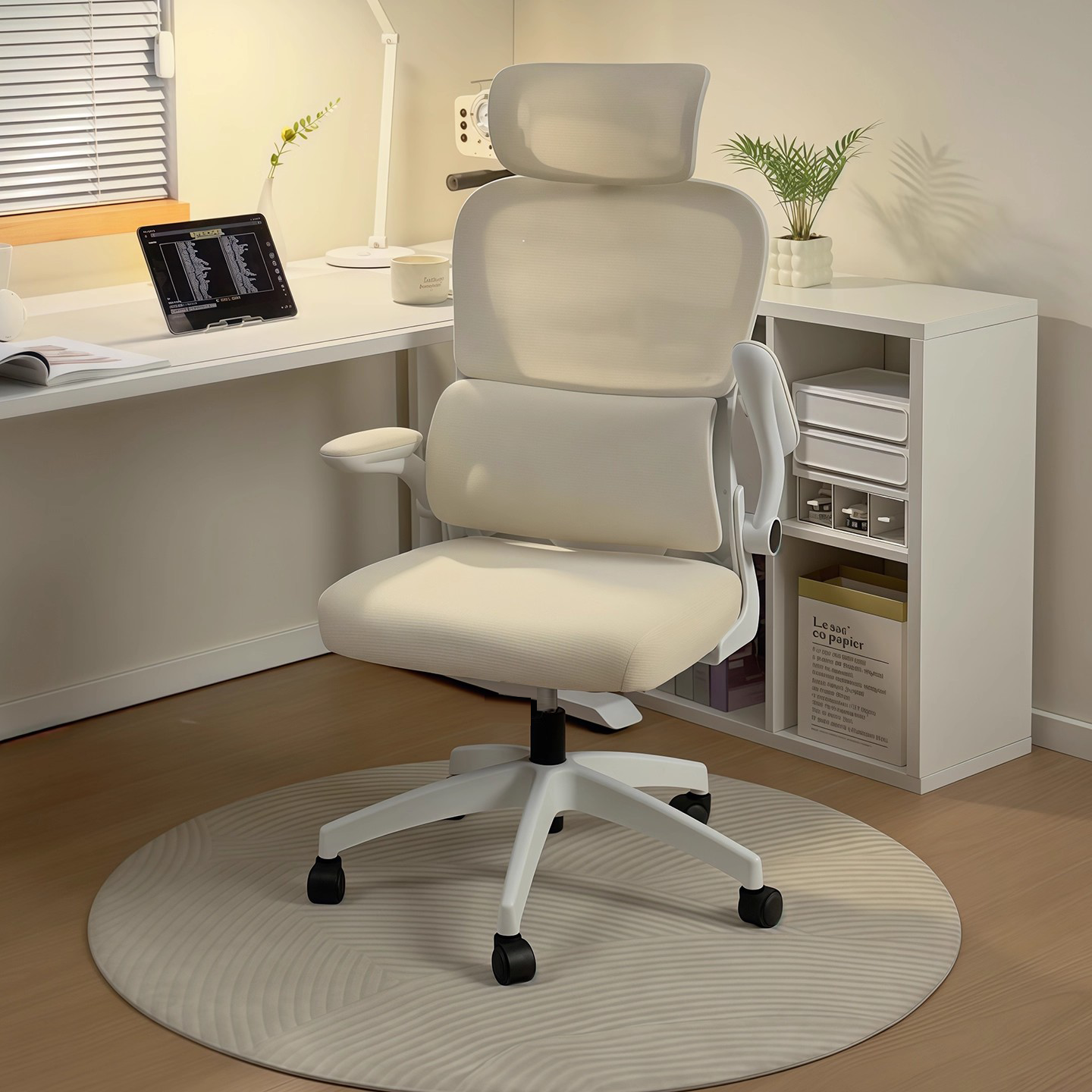 奶油风人体工学椅家用舒适久坐学习椅子成人升降办公青少年电脑椅