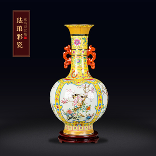 景德镇花瓶陶瓷器珐琅彩花鸟新中式 饰品 摆件家居客厅插花电视柜装