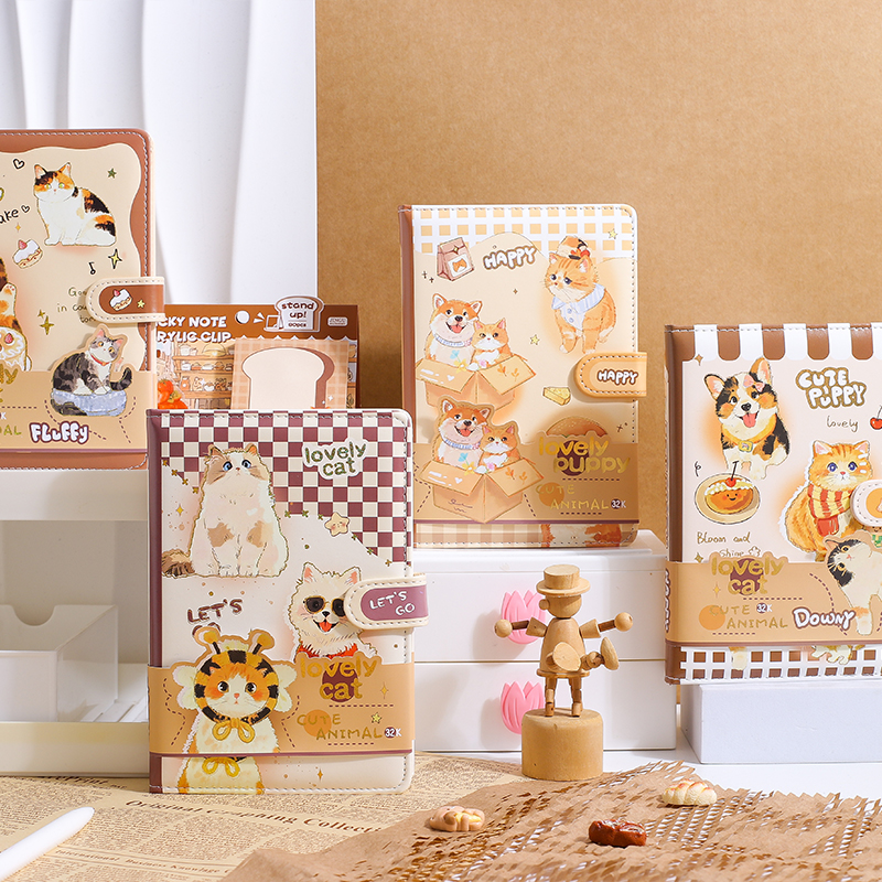 金谷32萌宠日志彩页磁扣PU皮本文艺彩页笔记本可爱空白内页日记本