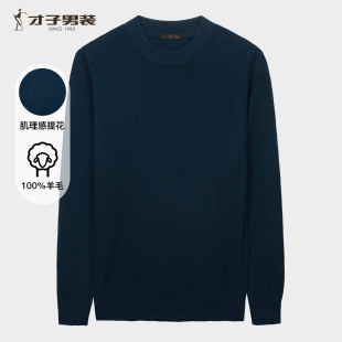 新款 2025秋季 打底内搭保暖高端休闲毛衣 男士 才子纯羊毛圆领针织衫
