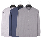 中老年纯棉加肥秋衣男对襟开身老年棉毛开衫 单件系扣内衣 老人长袖