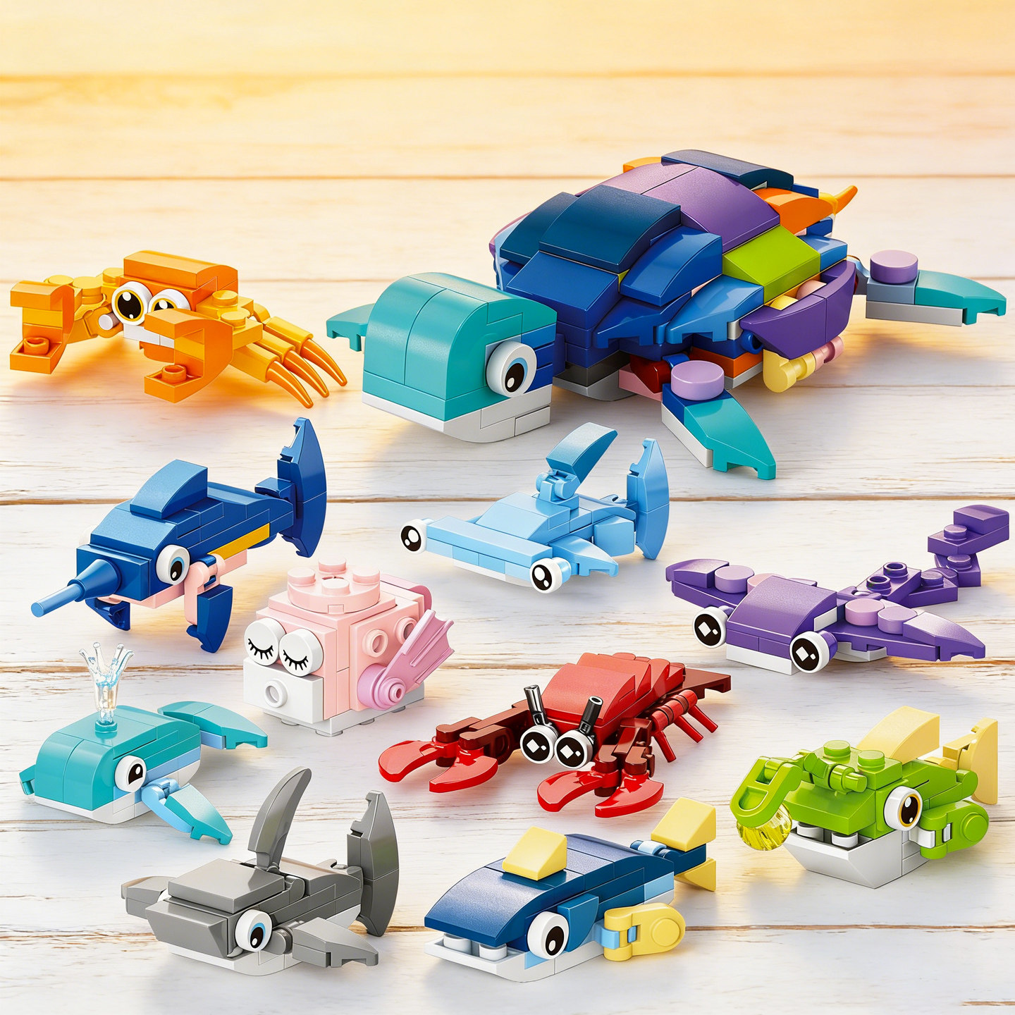 儿童海洋小动物益智力拼装积木模型男孩盲盒装入门级启蒙拼插玩具