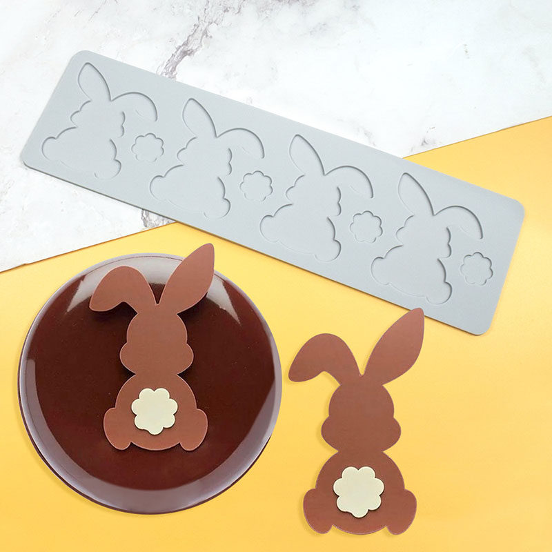 复活节8连尾巴小兔翻糖蕾丝垫兔子巧克力硅胶模具蛋糕装饰脆片模