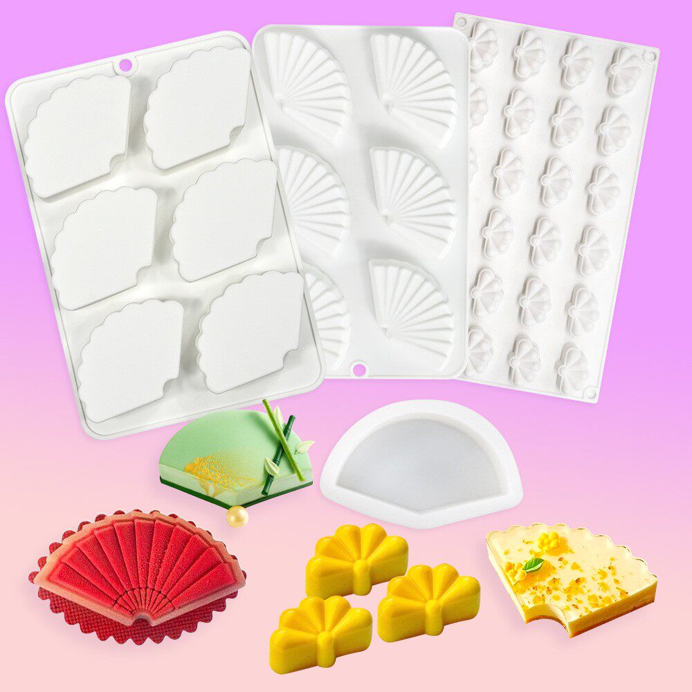 新中式扇子慕斯蛋糕模具 折扇巧克力硅胶模具果冻冰淇淋烘焙工具