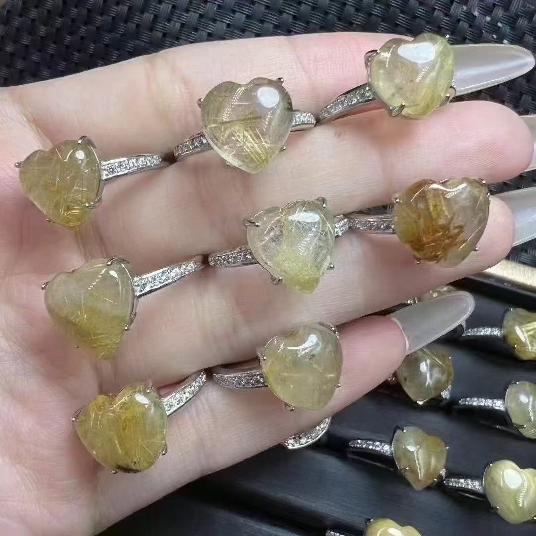 好记水晶金发晶爱心戒指铜托镶嵌小众高级精致感随机发送家人朋友