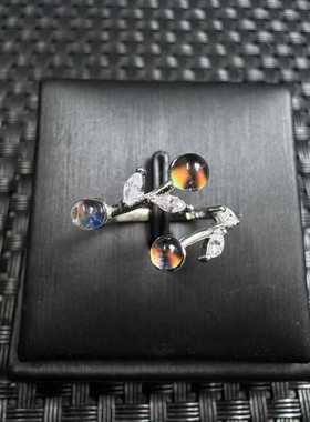 好记水晶马岛月光圆珠款戒指s925银镶嵌时尚高级精致送朋友随机发