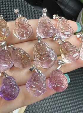 好记水晶紫黄晶小佛吊坠项链锁骨链s925银镶嵌随机发送朋友礼物