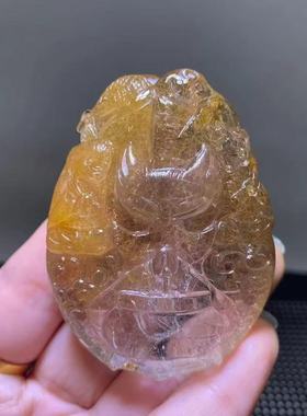 好记水晶手工雕刻发晶绿发铜发九尾狐吊坠毛衣链锁骨链配饰送朋友