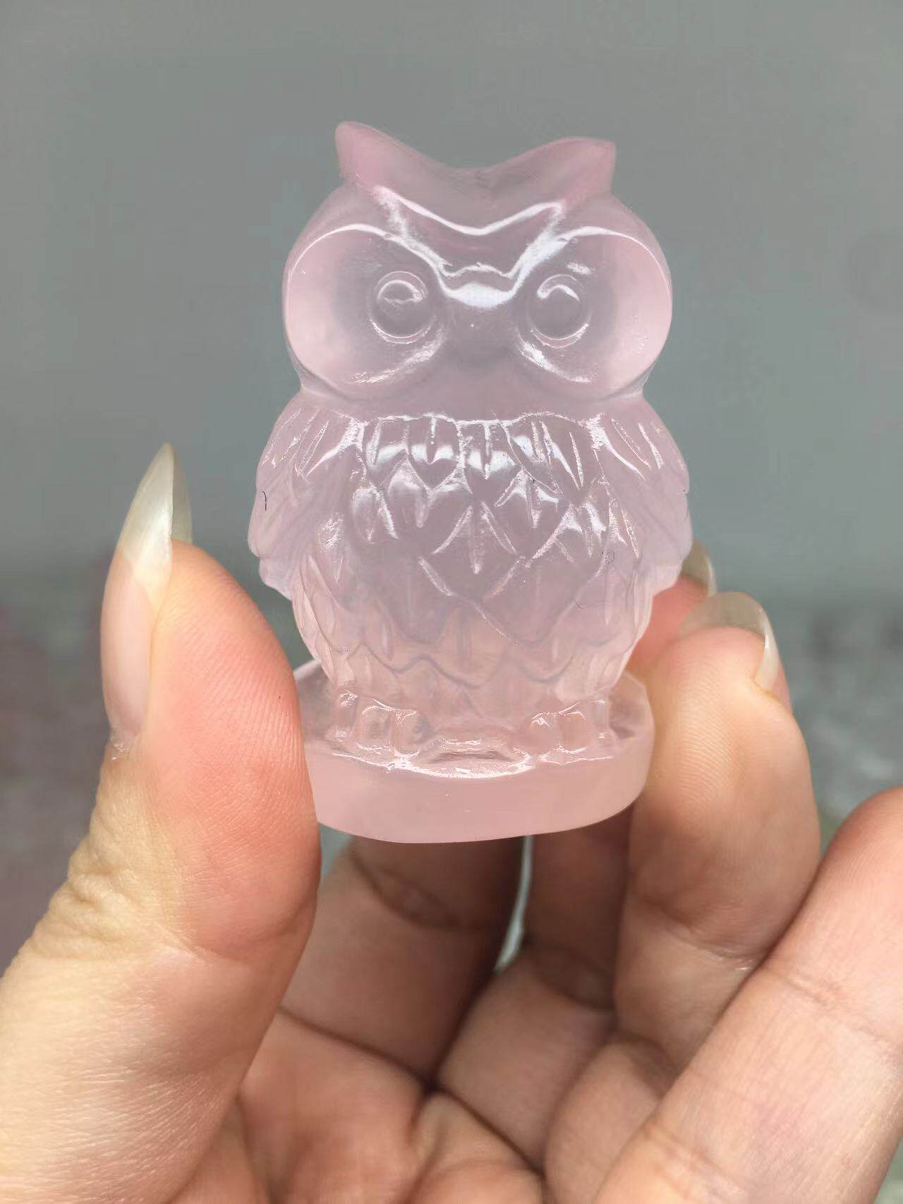 好记水晶猫头鹰摆件白水晶黄水晶紫水晶粉水晶黑曜石家居办公桌