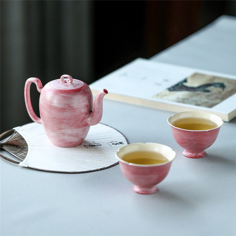 景德镇手工樱花粉秦权壶品茗杯两杯茶壶套装家用功夫茶具精美送礼