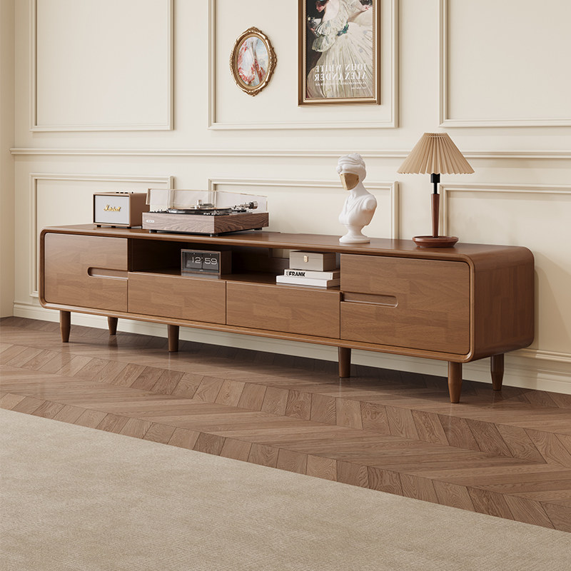 伯力鑫实木电视柜茶几组合简约现代客厅靠墙地柜中古风家用影视柜