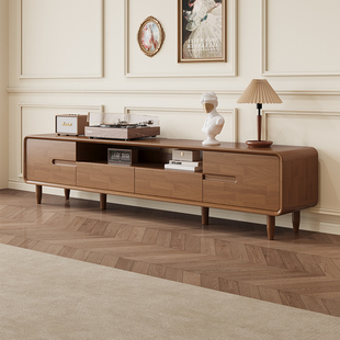 伯力鑫实木电视柜茶几组合简约现代客厅靠墙地柜中古风家用影视柜