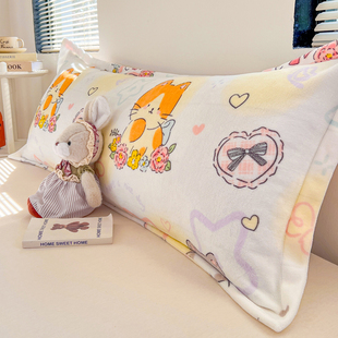 a类牛奶绒双人枕套1.5米加长款 1.2m双人长枕头套珊瑚绒加厚冬季