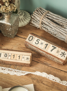 复古木头日期桌面摄影道具装饰品
