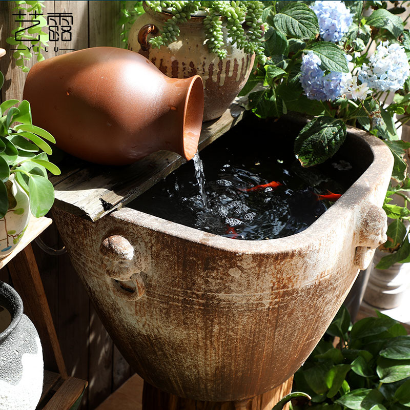 pk7j批发复古陶瓷仿古圆粗陶手工大缸坛方水缸大花盆鱼缸落地摆件