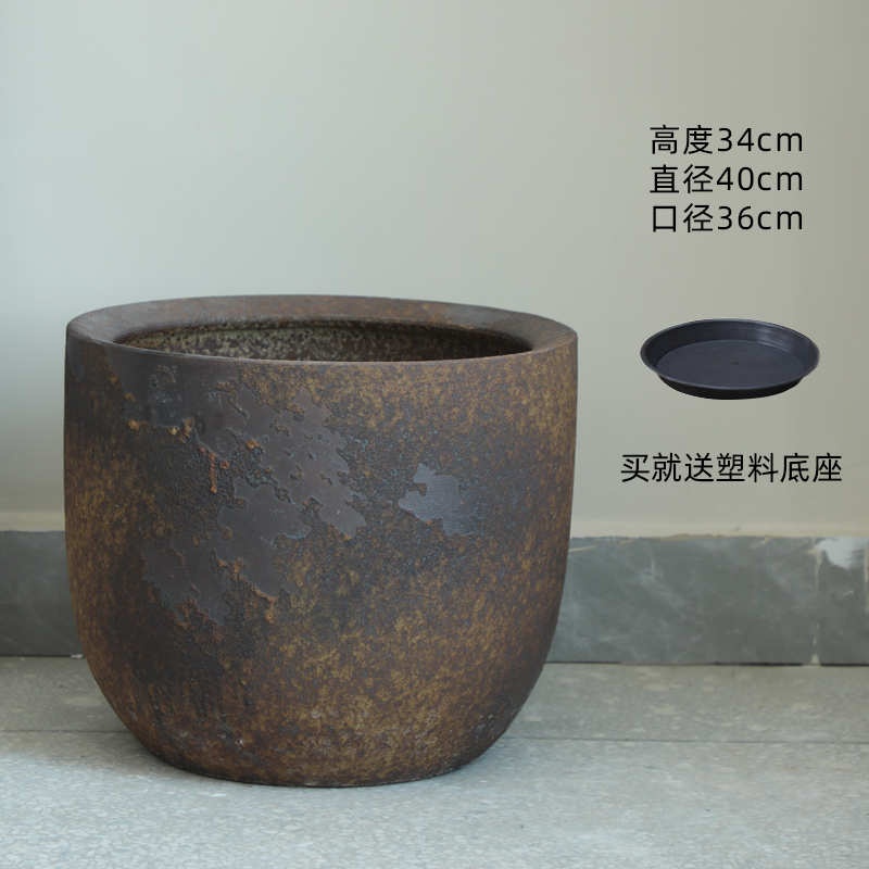 粗陶花盆大口径阳台创意摆件复古侘寂风陶瓷花坛家居室内装饰品