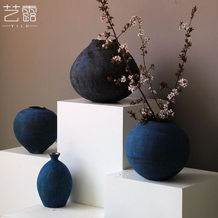 景德镇高端艺术小众设计感陶瓷中古花瓶客厅侘寂风摆件新中式复古