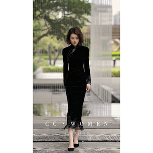 款 彩彩家 气质复古日常优雅修身 收腰长袖 改良显瘦旗袍 夜幕流星