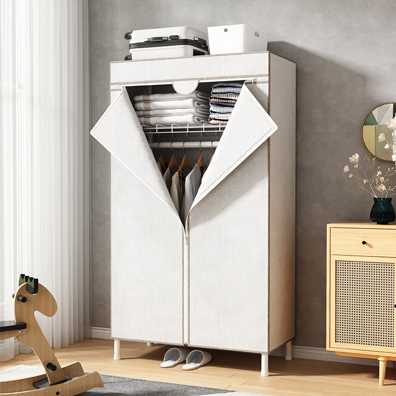 单人布衣柜加厚加粗全钢架简易衣柜单门布艺衣橱全封闭式拉链小型