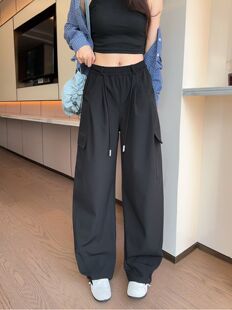 yidali休闲裤女秋季新款阔腿裤工装裤学生松紧腰抽绳束脚运动裤
