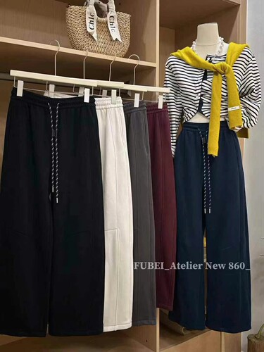 芙蓓fubei860秋冬加绒加肥大广场舞窄版直筒裤宽松松紧腰拖地裤女