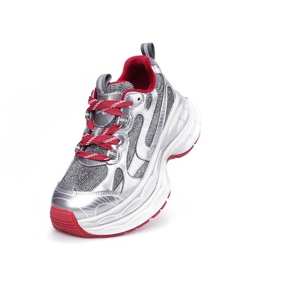 足行健按摩时尚5CM厚底老爹鞋男女夏季透气新款复古风增高网面鞋