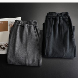 大码 直筒休闲长裤 女窄版 日单纯棉360克加厚保暖黑灰色毛圈阔腿裤