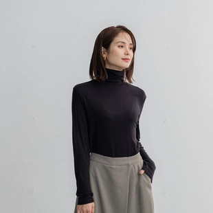 女春秋内搭大码 黑白纯色莫代尔棉弹力柔软亲肤高领长袖 T恤打底衫