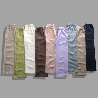 高个子全亚麻加长直筒阔腿裤窄版