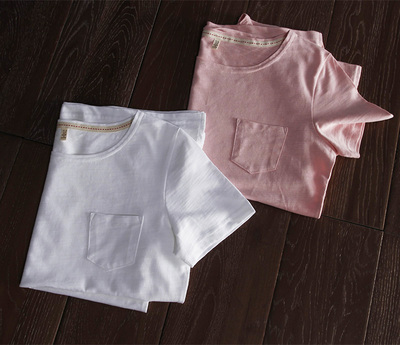 文艺薄款纯色圆领短袖大码上衣