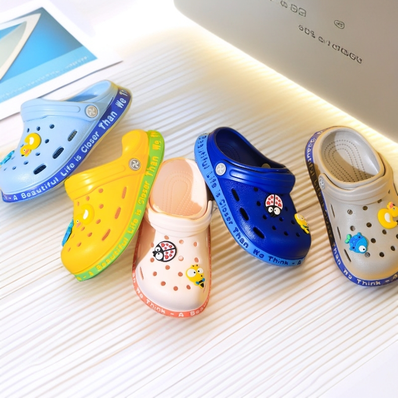 eva儿童洞洞鞋包头拖软底洗澡卡通四公仔男女童婴儿儿童拖鞋