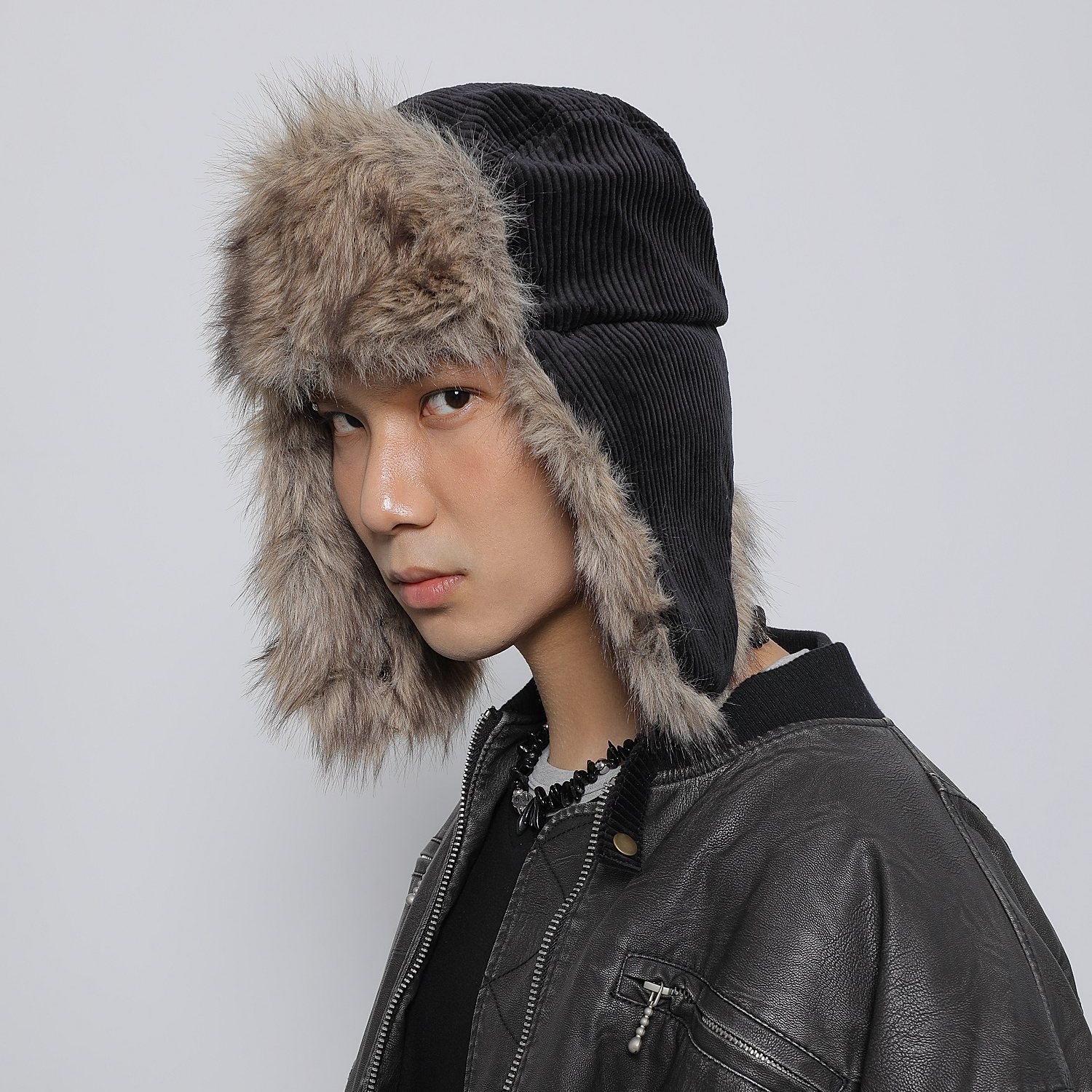 WORLDWIDE 冬季加厚灯芯绒毛绒雷锋帽滑雪骑行护耳飞行帽东北帽潮