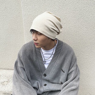 韩版ins复古百搭堆堆帽男慵懒大头围网红针织帽女保暖包头冷帽潮