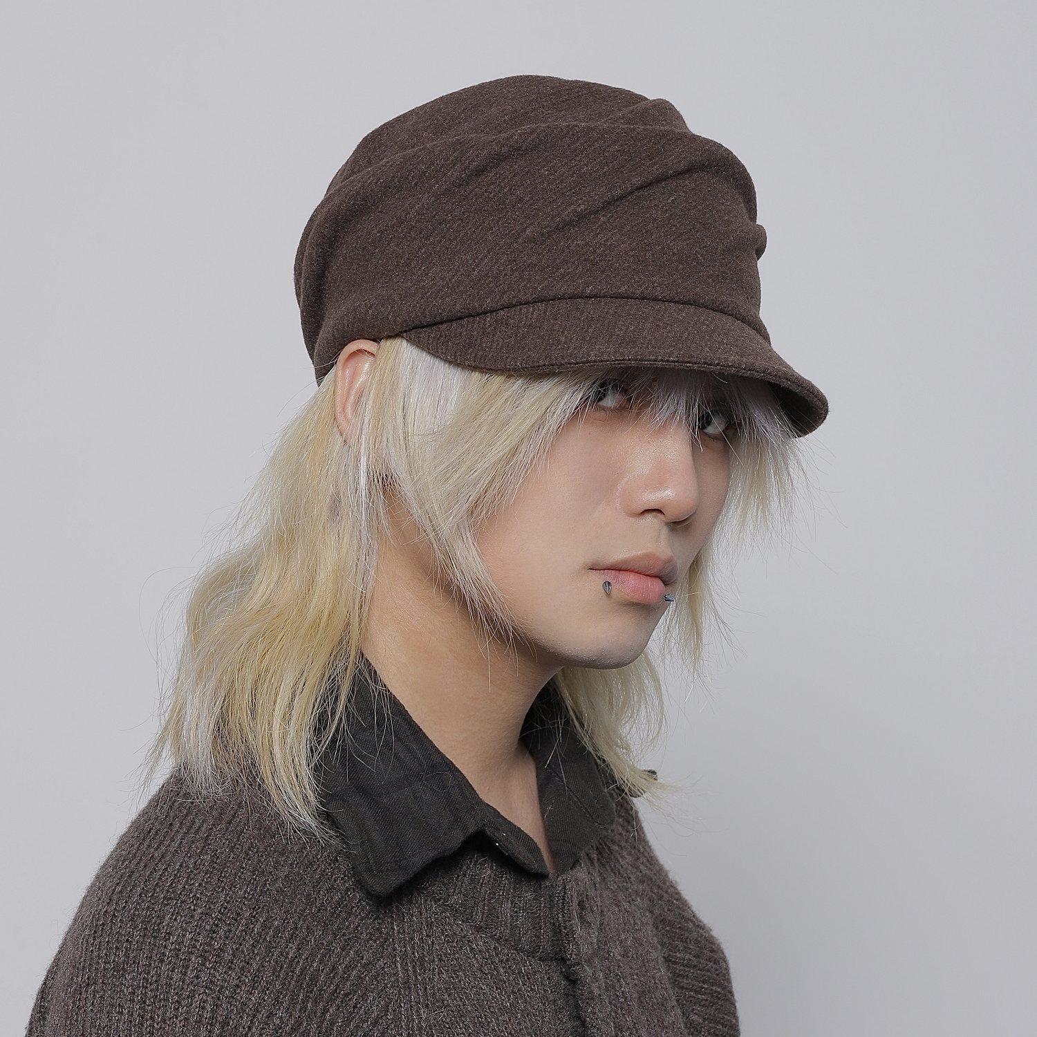 WORLDWIDE 日系复古小众褶皱平顶帽简约百搭马术帽慵懒纯色鸭舌帽