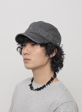 WORLDWIDE/小众复古铆钉亚文化牛仔平顶帽做旧大头围显脸小鸭舌帽