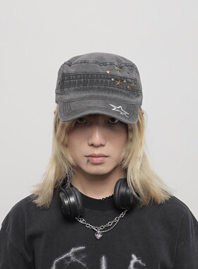 WORLDWIDE/美式复古街头星星铆钉平顶帽小众做旧水洗百搭鸭舌帽潮