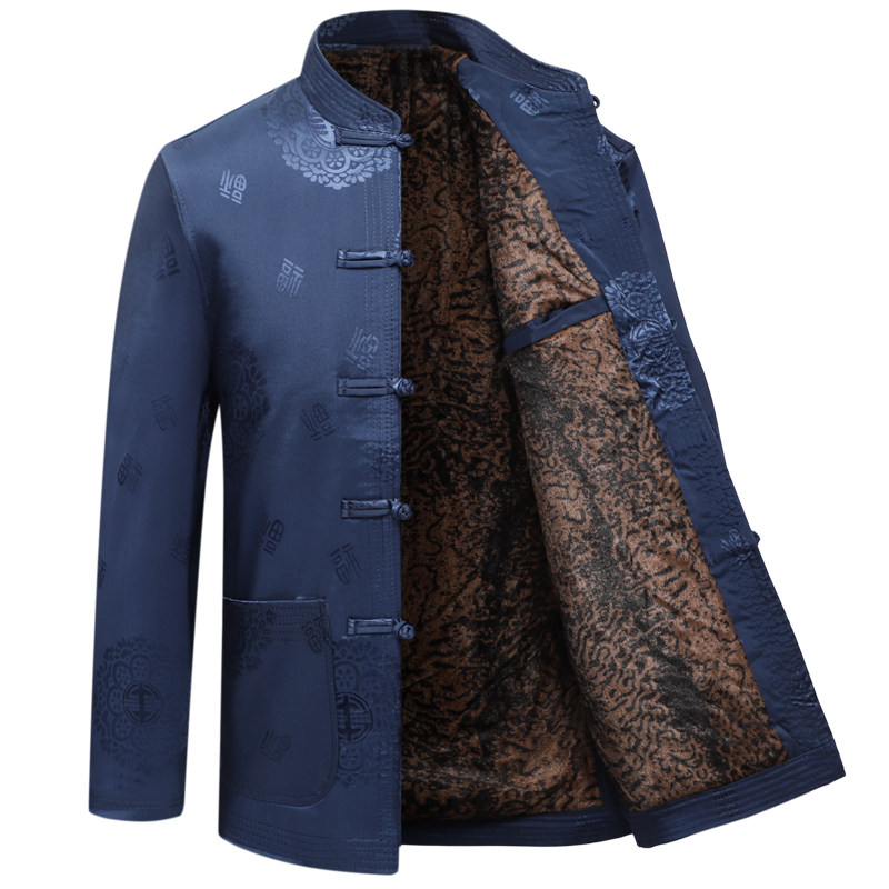 MIDDLE-AGED AND ELDERLY TANG COSTUMES MENS VELVET THICKENED WINTER COTTON CLOTHES DAD CLOTHES BIRTHDAY GRANDPA TOPS COTTON SUITS