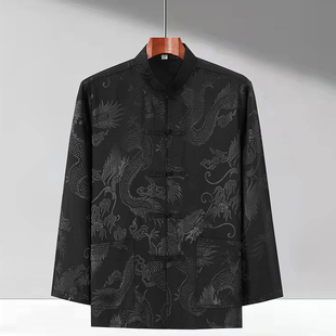 中老年唐装男薄长袖衬衫爸爸春夏装老人生日过寿衣服中国风爷爷装