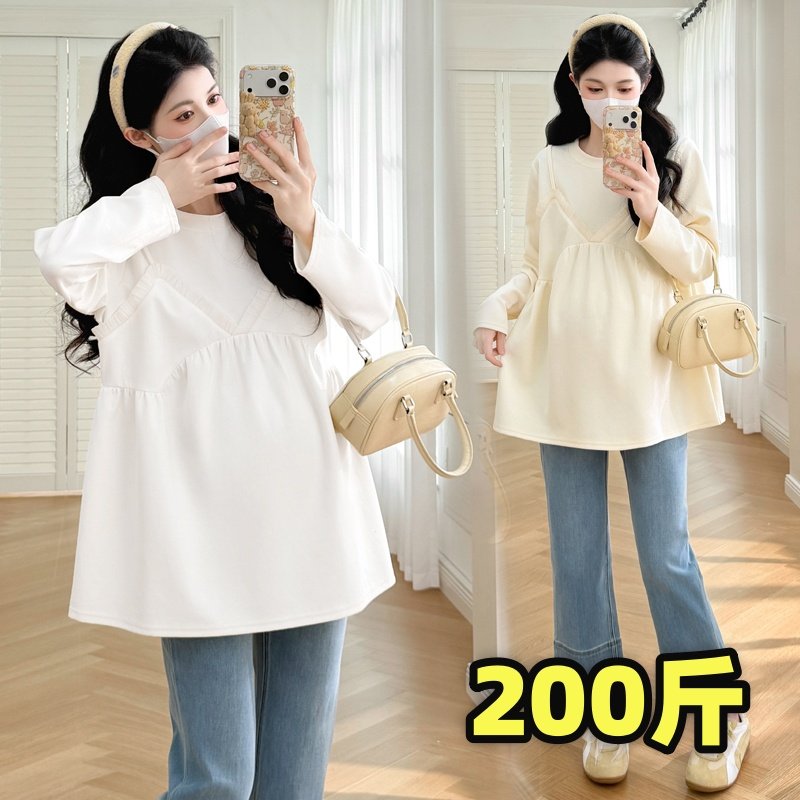 大码孕妇装春装洋气遮肚上衣假两件长袖t恤女时尚宽松娃娃衫200斤,孕妇装/孕产妇用品/营养,T恤,淘宝优惠券,粉丝福利购,淘宝优惠卷