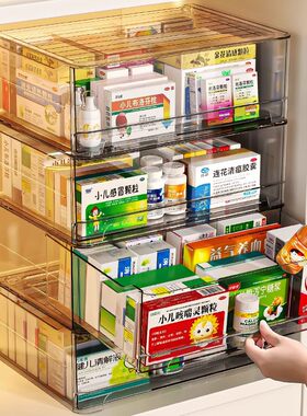 便捷透明药箱药品收纳盒抽屉式药物收纳柜家用大容量医药箱大号家
